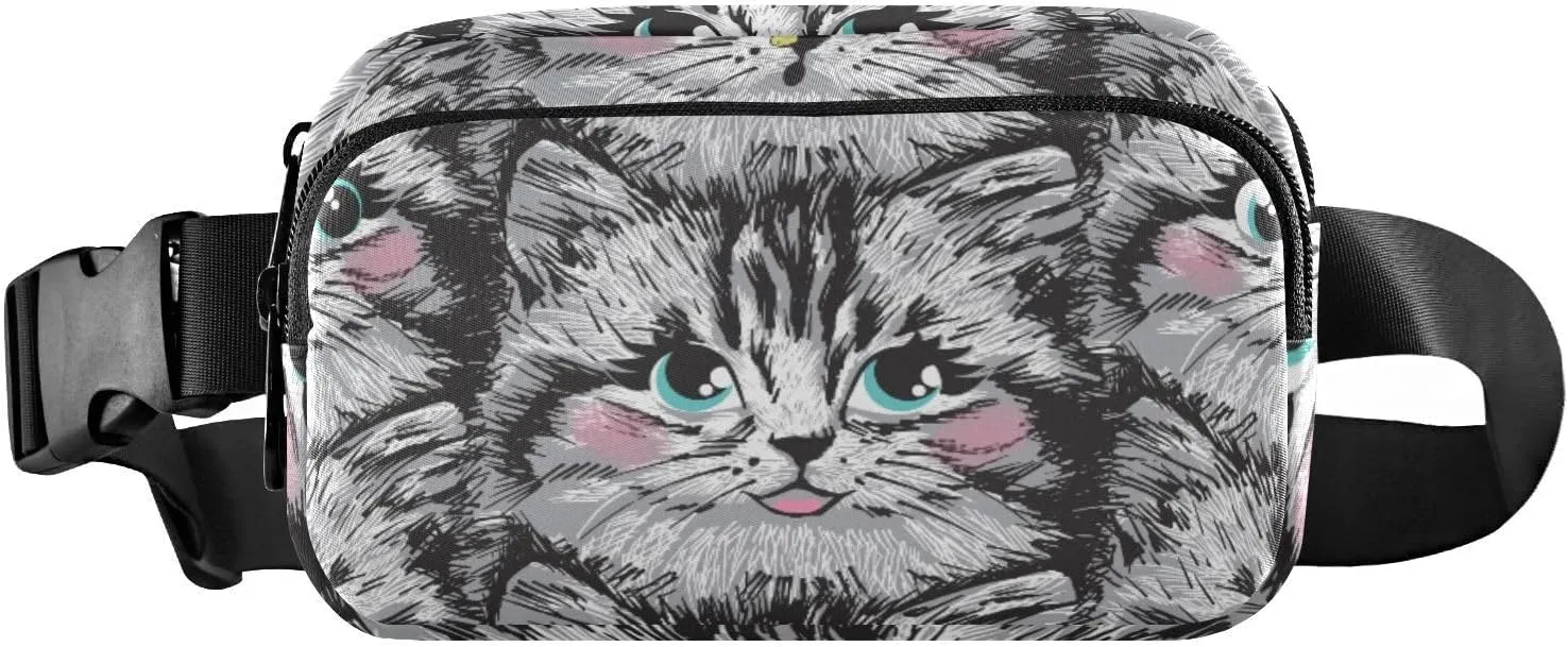 Fanny Pack for Women Men Cute Furry Kitten Belt Waist Pack Bum Bag Wallets for Running Cycling Hiking Travel Workout with Adjustable Strap