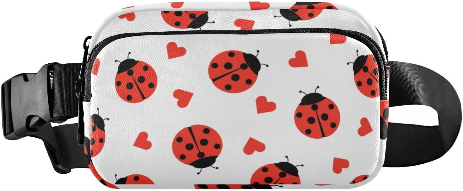 Fanny Pack for Women Men Cute Ladybugs Hearts Belt Waist Pack Bum Bag Wallets for Running Cycling Hiking Travel Workout with Adjustable Strap