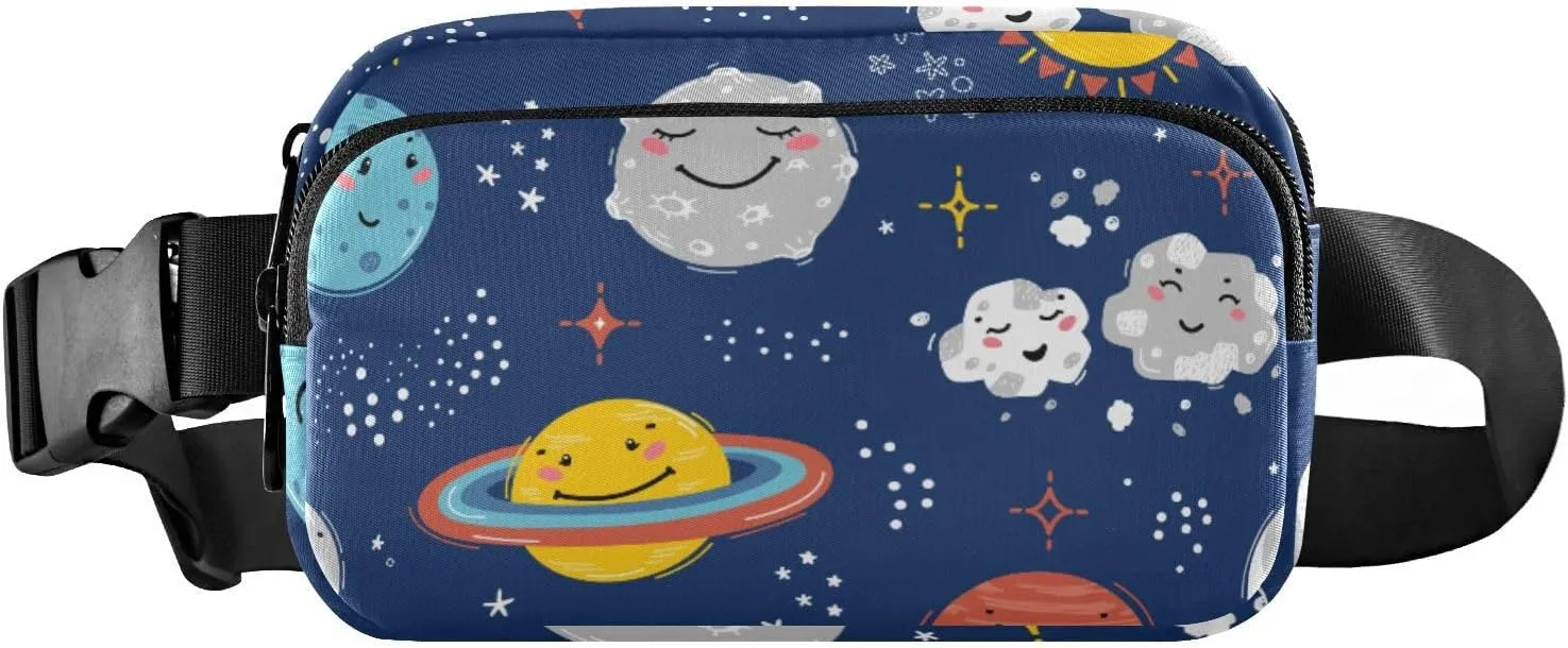 Fanny Pack for Women Men Cute Planets Solar System Galaxy Belt Waist Pack Bum Bag Wallets for Running Cycling Hiking Travel Workout with Adjustable Strap