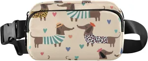 Fanny Pack for Women Men Dachshunds Hearts Belt Waist Pack Bum Bag Wallets for Running Cycling Hiking Travel Workout with Adjustable Strap