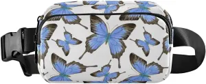 Fanny Pack for Women Men Watercolor Blue Butterflies Belt Waist Pack Bum Bag Wallets for Running Cycling Hiking Travel Workout with Adjustable Strap