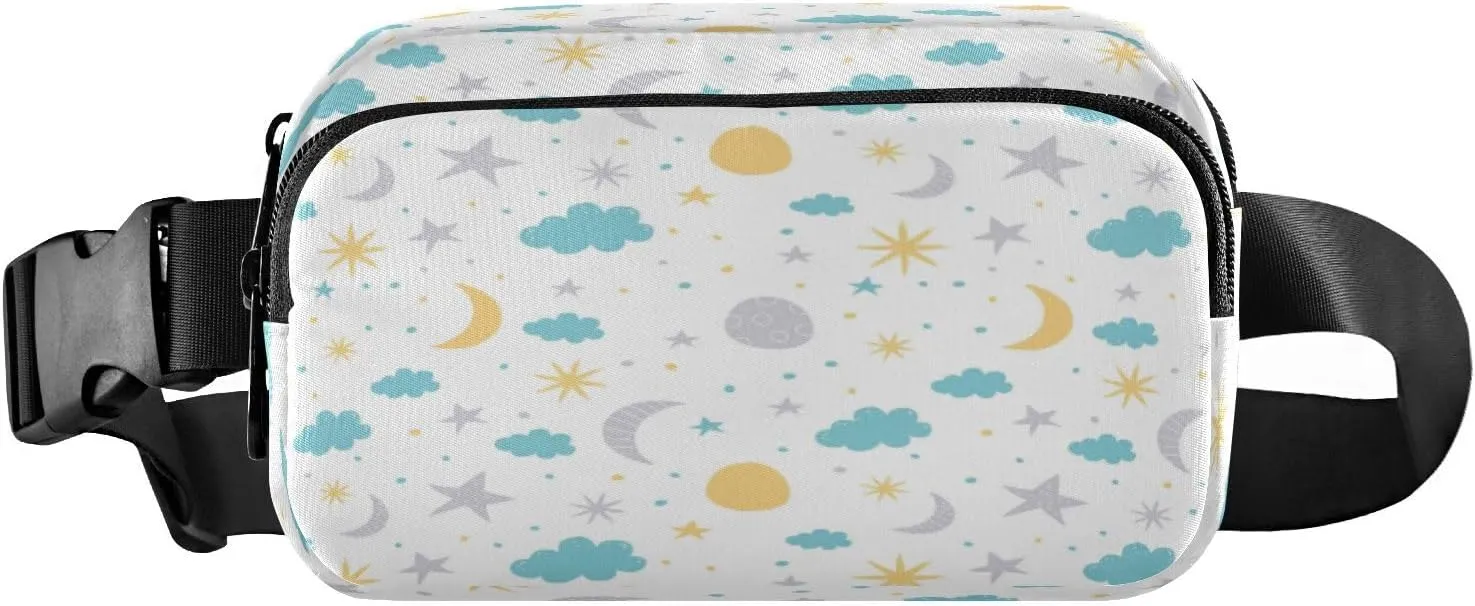 Fanny Packs for Women Men Blue Yellow Moon Clouds Stars Belt Bag Waist Pouch Packs Crossbody Bag Running Hiking Fanny Pack Gifts for Girls Boys