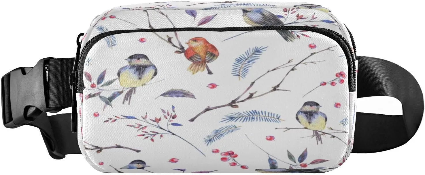 Fanny Packs for Women Men Branches Leaves Birds Belt Bag Waist Pouch Packs Spring Berry Crossbody Bag Running Hiking Fanny Pack Gifts for Girls Boys