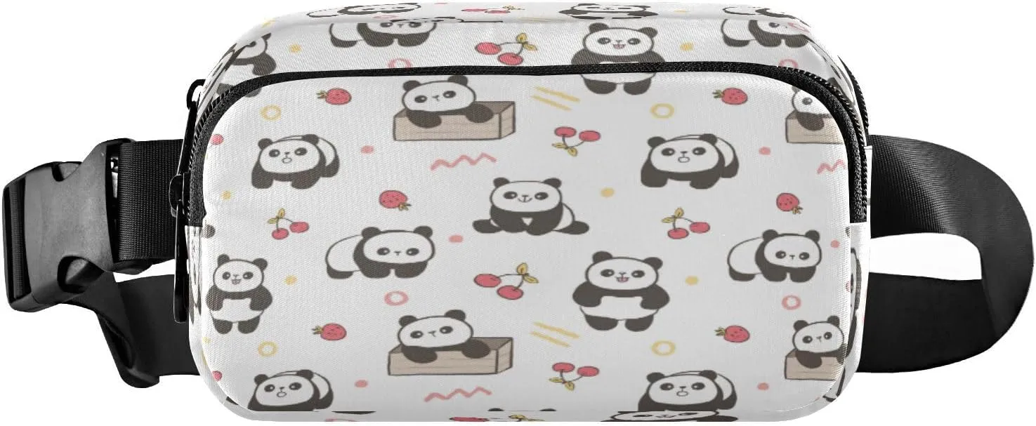 Fanny Packs for Women Men Cartoon Panda Strawberry Cherry Belt Bag Waist Pouch Packs Crossbody Bag Running Hiking Fanny Pack Gifts for Girls Boys