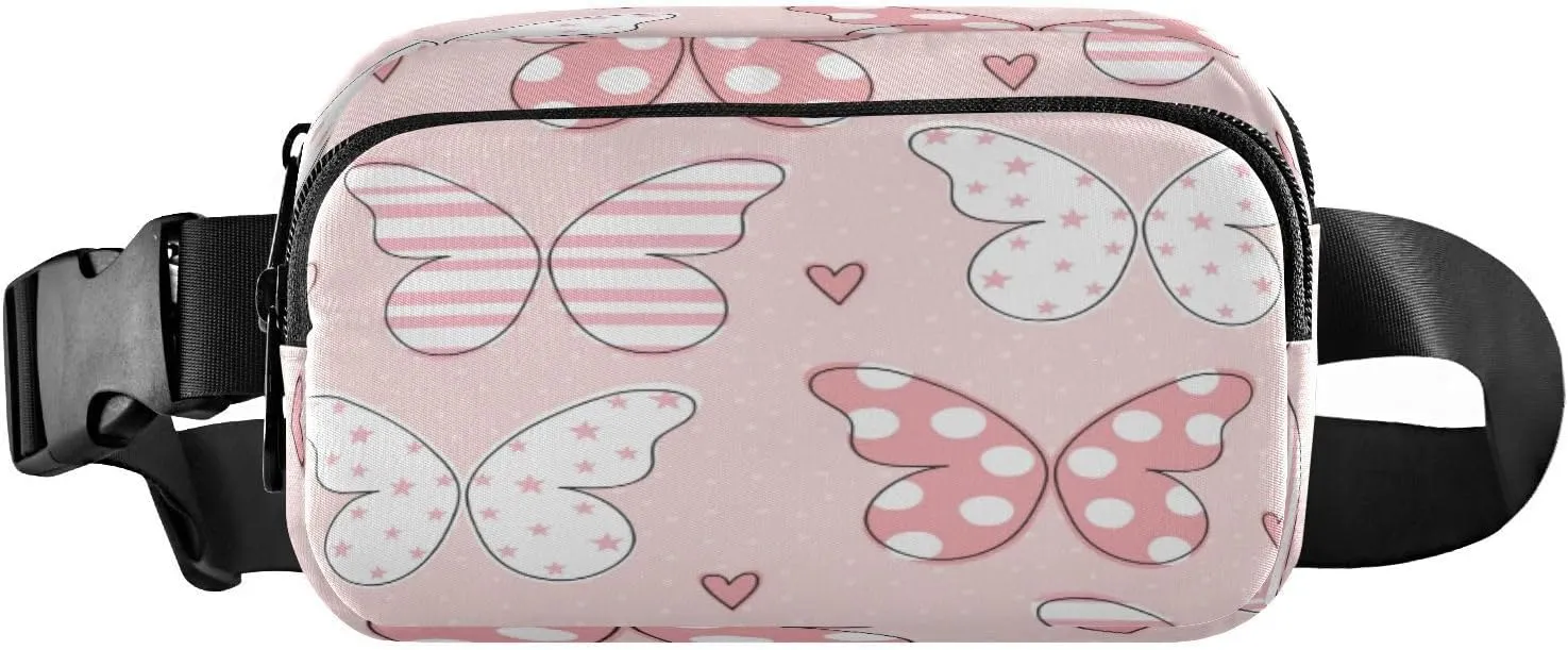 Fanny Packs for Women Men Cartoon Pink Butterfly Belt Bag Waist Pouch Packs Crossbody Bag Running Hiking Fanny Pack Gifts for Girls Boys