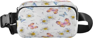 Fanny Packs for Women Men Chamomile Flowers Butterflies Belt Bag Waist Pouch Packs Daisy Floral Crossbody Bag Running Hiking Fanny Pack Gifts for Girls Boys
