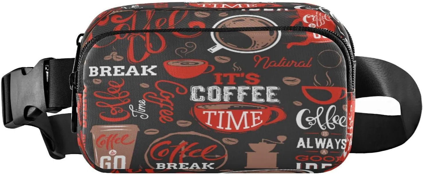 Fanny Packs for Women Men Coffee Elements Cups Belt Bag Waist Pouch Packs Coffee Beans Time Crossbody Bag Running Hiking Fanny Pack Gifts for Girls Boys