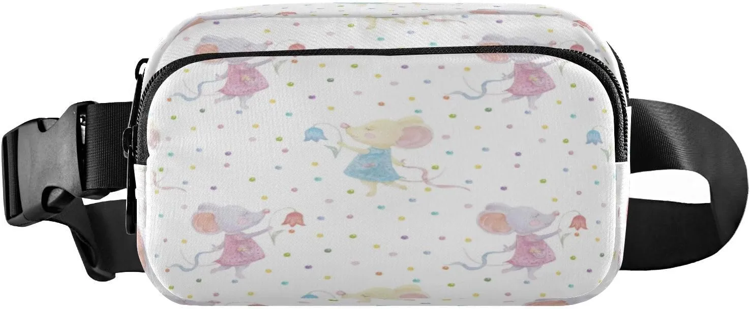 Fanny Packs for Women Men Color Floral Mice Belt Bag Waist Pouch Packs Crossbody Bag Running Hiking Fanny Pack Gifts for Girls Boys