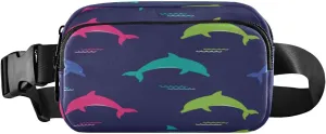 Fanny Packs for Women Men Colorful Dolphin Belt Bag Waist Pouch Packs Sea Ocean Waves Crossbody Bag Running Hiking Fanny Pack Gifts for Girls Boys