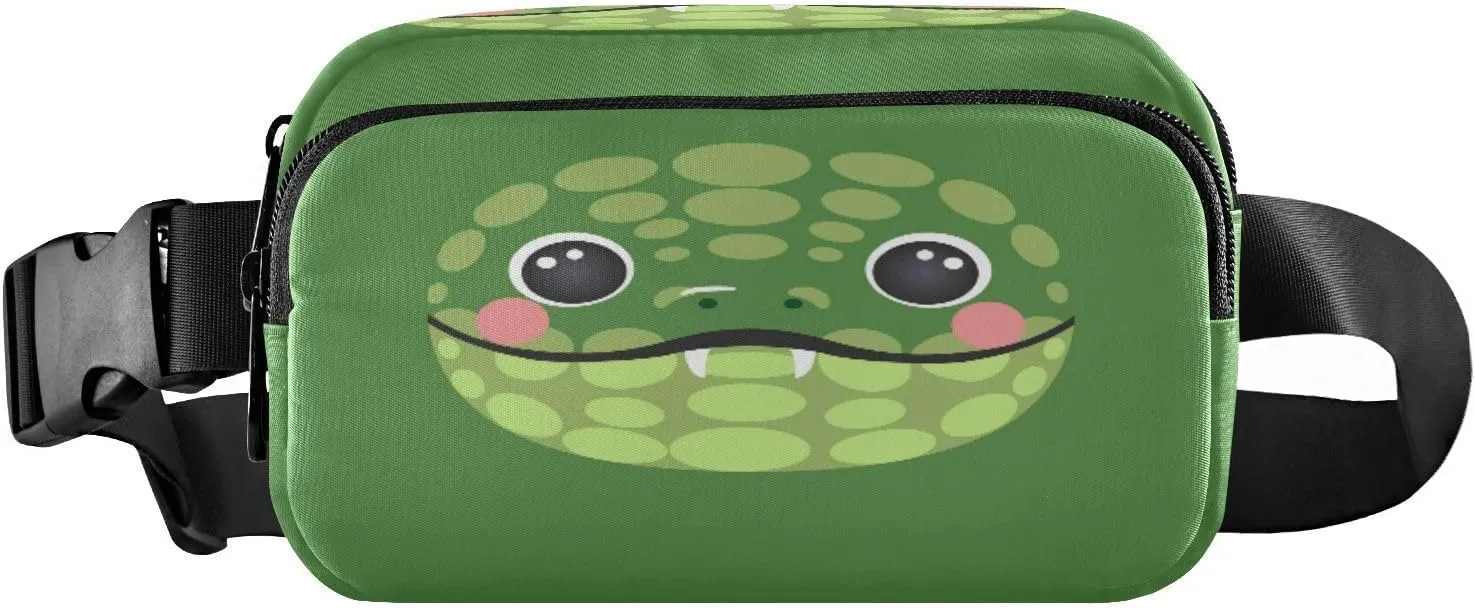 Fanny Packs for Women Men Cute Green Snake Belt Bag Waist Pouch Packs Crossbody Bag Running Hiking Fanny Pack Gifts for Girls Boys
