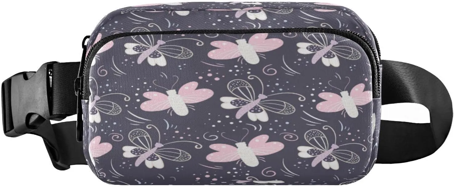 Fanny Packs for Women Men Cute Pink Butterflies Belt Bag Waist Pouch Packs Crossbody Bag Running Hiking Fanny Pack Gifts for Girls Boys
