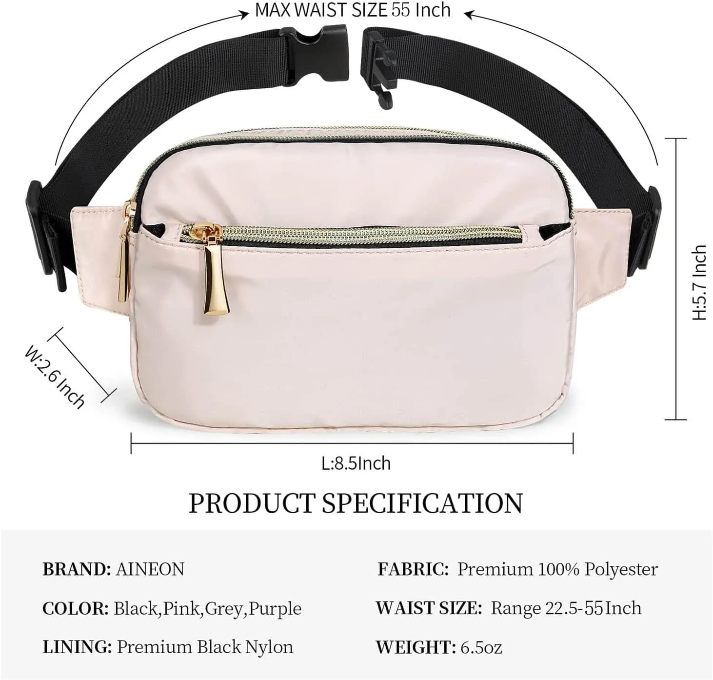 Fanny Packs for Women Men Fashion Plus Size Waist Pack Belt Bag Fanny Pack for Girls Boys with 5 Pockets Adjustable Belt, Cute Bum Bag Hip Bags for Travel Disney Running (Bisque Fanny Pack)