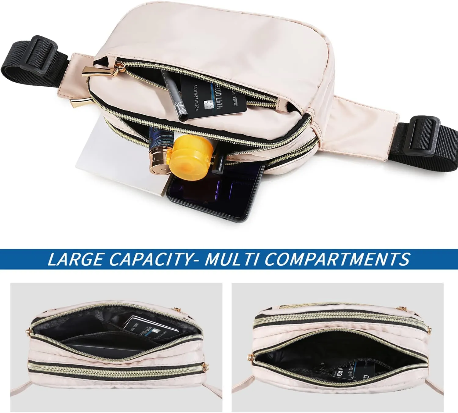 Fanny Packs for Women Men Fashion Plus Size Waist Pack Belt Bag Fanny Pack for Girls Boys with 5 Pockets Adjustable Belt, Cute Bum Bag Hip Bags for Travel Disney Running (Bisque Fanny Pack)