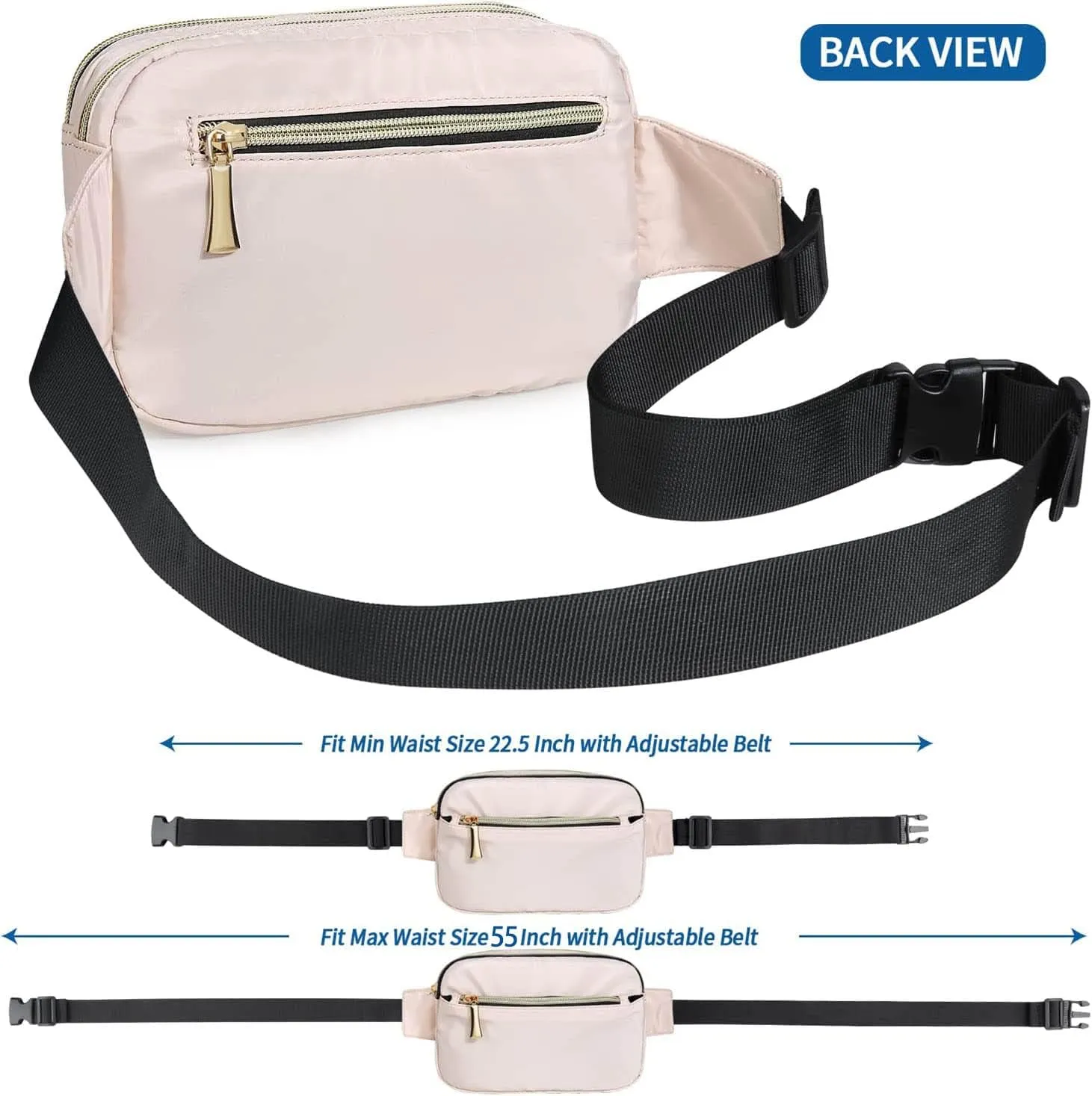 Fanny Packs for Women Men Fashion Plus Size Waist Pack Belt Bag Fanny Pack for Girls Boys with 5 Pockets Adjustable Belt, Cute Bum Bag Hip Bags for Travel Disney Running (Bisque Fanny Pack)