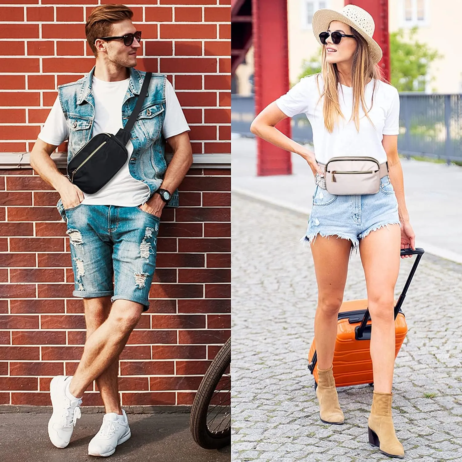 Fanny Packs for Women Men Fashion Plus Size Waist Pack Belt Bag Fanny Pack for Girls Boys with 5 Pockets Adjustable Belt, Cute Bum Bag Hip Bags for Travel Disney Running (Bisque Fanny Pack)