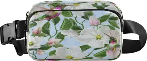 Fanny Packs for Women Men Floral Spring Hummingbird Belt Bag Waist Pouch Packs Bird Flowers Blossom White Anemones Crossbody Bag Running Hiking Fanny Pack Gifts for Girls Boys