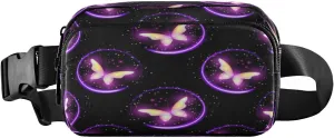 Fanny Packs for Women Men Glowing Purple Butterflies Belt Bag Waist Pouch Packs Crossbody Bag Running Hiking Fanny Pack Gifts for Girls Boys