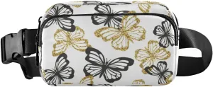 Fanny Packs for Women Men Golden Butterflies Daisies Belt Bag Waist Pouch Packs Glitter Insects Crossbody Bag Running Hiking Fanny Pack Gifts for Girls Boys
