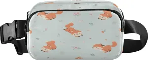 Fanny Packs for Women Men Happy Foxes Floral Leaves Belt Bag Waist Pouch Packs Crossbody Bag Running Hiking Fanny Pack Gifts for Girls Boys