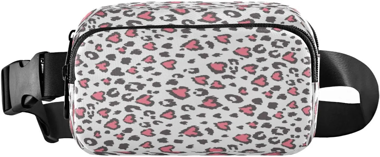 Fanny Packs for Women Men Leopard Jaguar Pink Heart Belt Bag Waist Pouch Packs Crossbody Bag Running Hiking Fanny Pack Gifts for Girls Boys