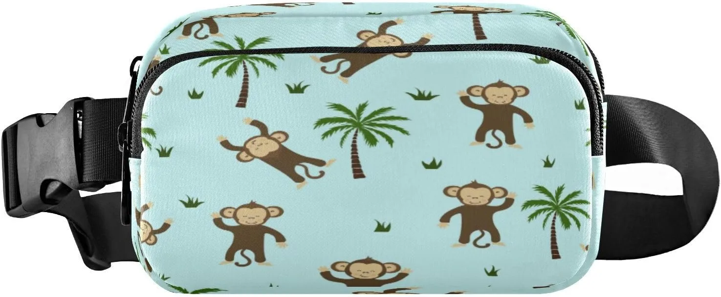 Fanny Packs for Women Men Monkey Tree Palm Belt Bag Waist Pouch Packs Crossbody Bag Running Hiking Fanny Pack Gifts for Girls Boys