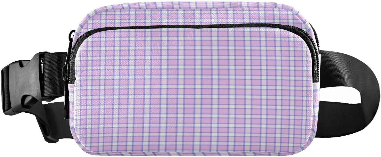 Fanny Packs for Women Men Pink Blue White Grid Check Belt Bag Waist Pouch Packs Crossbody Bag Running Hiking Fanny Pack Gifts for Girls Boys