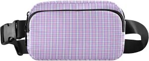 Fanny Packs for Women Men Pink Blue White Grid Check Belt Bag Waist Pouch Packs Crossbody Bag Running Hiking Fanny Pack Gifts for Girls Boys