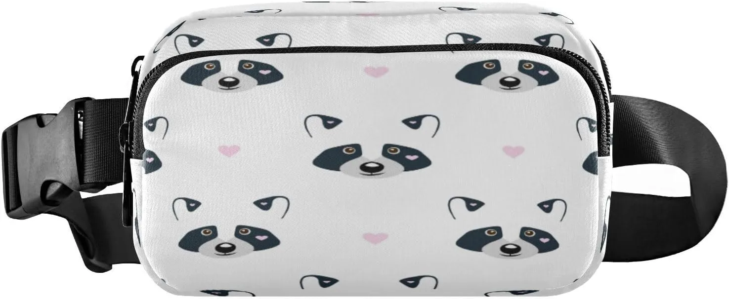 Fanny Packs for Women Men Pink Hearts Raccoon Belt Bag Waist Pouch Packs Crossbody Bag Running Hiking Fanny Pack Gifts for Girls Boys