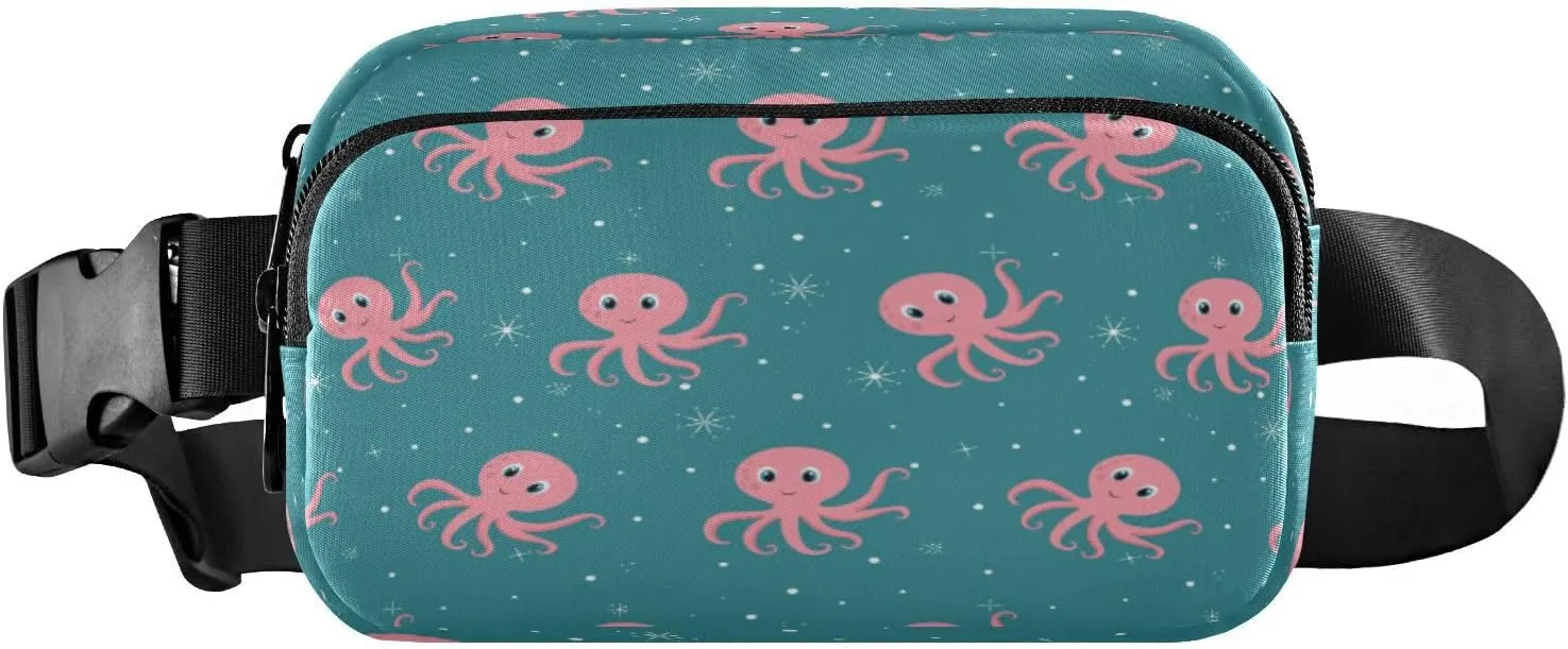 Fanny Packs for Women Men Pink Octopuses Belt Bag Waist Pouch Packs Crossbody Bag Running Hiking Fanny Pack Gifts for Girls Boys