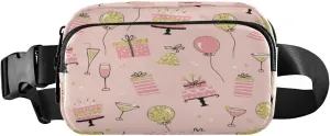Fanny Packs for Women Men Pink Party Cakes Balloons Belt Bag Waist Pouch Packs Crossbody Bag Running Hiking Fanny Pack Gifts for Girls Boys