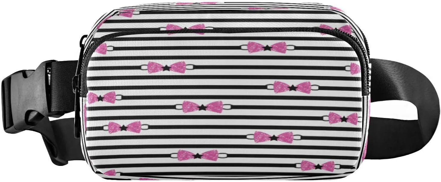 Fanny Packs for Women Men Pink Stars Bow Belt Bag Waist Pouch Packs Crossbody Bag Running Hiking Fanny Pack Gifts for Girls Boys