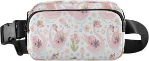 Fanny Packs for Women Men Pink Swan Flowers Belt Bag Waist Pouch Packs Crossbody Bag Running Hiking Fanny Pack Gifts for Girls Boys
