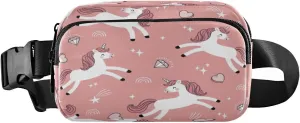 Fanny Packs for Women Men Pink Unicorns Diamond Hearts Rainbow Belt Bag Waist Pouch Packs Crossbody Bag Running Hiking Fanny Pack Gifts for Girls Boys
