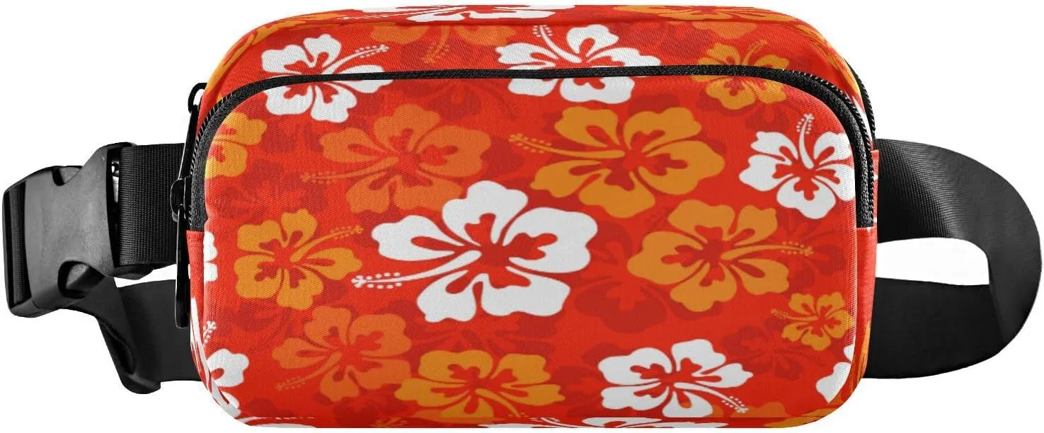 Fanny Packs for Women Men Red Yellow Hibiscus Flowers Belt Bag Waist Pouch Packs Crossbody Bag Running Hiking Fanny Pack Gifts for Girls Boys