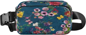 Fanny Packs for Women Men Spring Pink Red Floral Belt Bag Waist Pouch Packs Butterfly Leaves Crossbody Bag Running Hiking Fanny Pack Gifts for Girls Boys