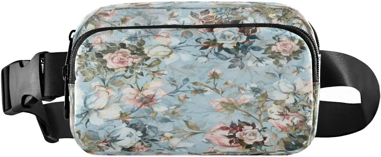 Fanny Packs for Women Men Spring Roses Bouquets Floral Belt Bag Waist Pouch Packs Watercolor Flowers Crossbody Bag Running Hiking Fanny Pack Gifts for Girls Boys
