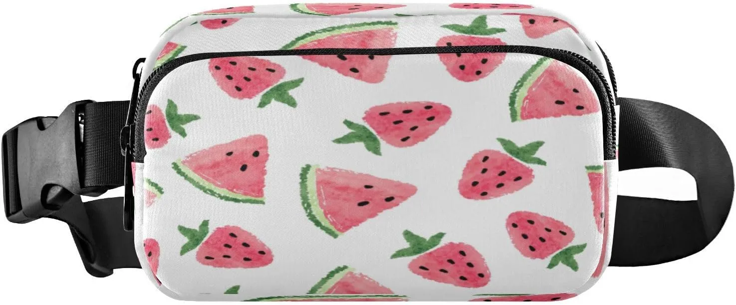 Fanny Packs for Women Men Summer Watermelon Strawberry Belt Bag Waist Pouch Packs Pink Fruits Crossbody Bag Running Hiking Fanny Pack Gifts for Girls Boys