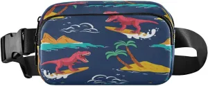 Fanny Packs for Women Men Surfing Dinosaurs Palm Trees Belt Bag Waist Pouch Packs Crossbody Bag Running Hiking Fanny Pack Gifts for Girls Boys