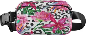 Fanny Packs for Women Men Tropical Floral Leopard Belt Bag Waist Pouch Packs Jungle Leaves Lotus Crossbody Bag Running Hiking Fanny Pack Gifts for Girls Boys
