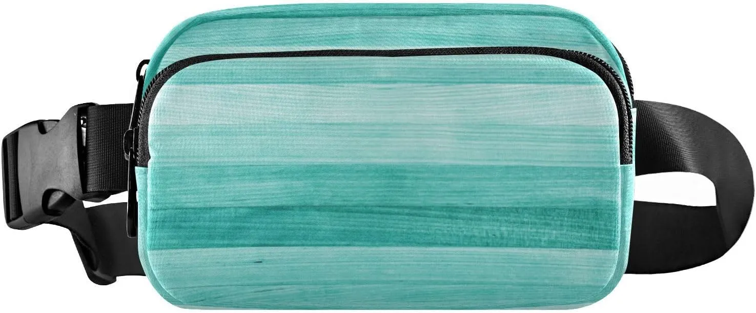 Fanny Packs for Women Men Turquoise Green Painted Wood Belt Bag Waist Pouch Packs Teal Wooden Crossbody Bag Running Hiking Fanny Pack Gifts for Girls Boys
