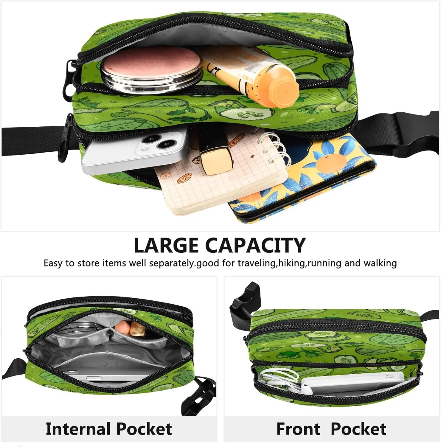 Fanny Packs for Women Men Vegetables Spices Cucumber Parsley Belt Bag Waist Pouch Packs Crossbody Bag Running Hiking Fanny Pack Gifts for Girls Boys