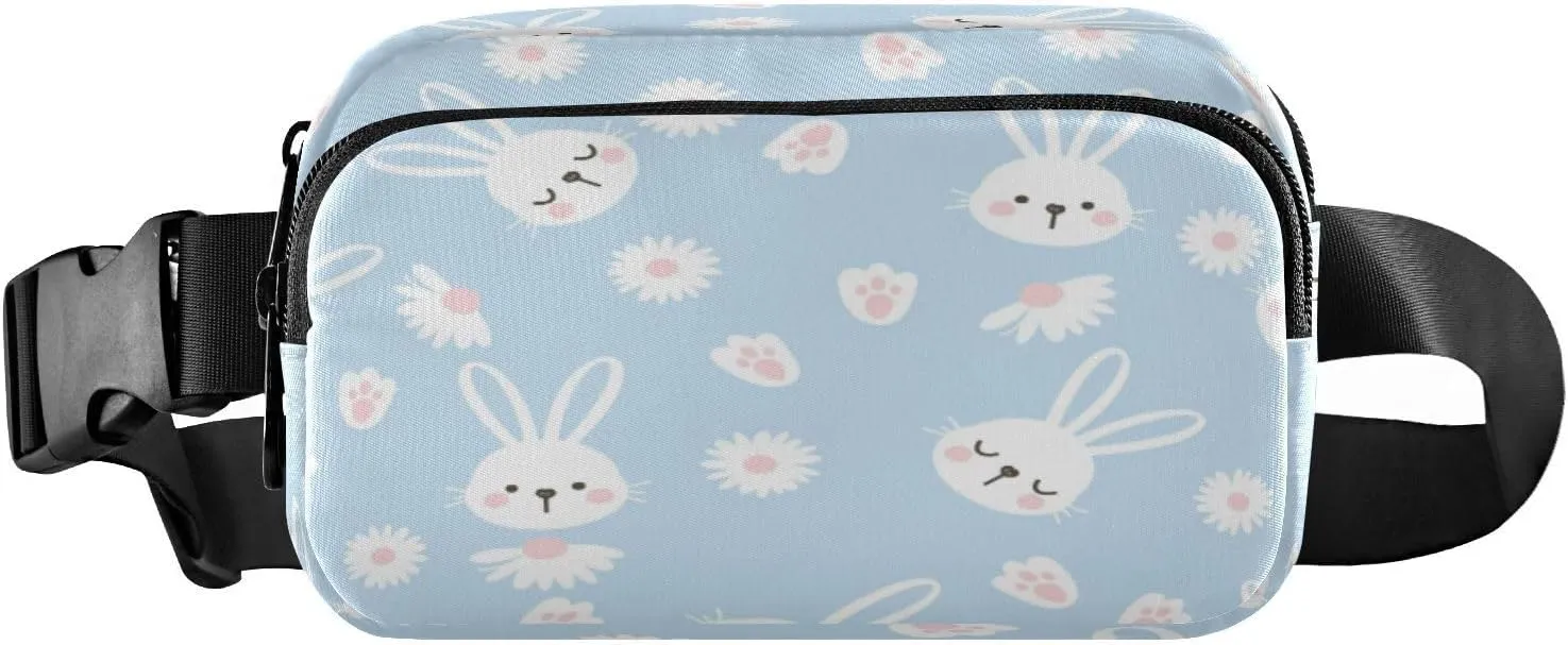 Fanny Packs for Women Men White Rabbit Daisy Belt Bag Waist Pouch Packs Crossbody Bag Running Hiking Fanny Pack Gifts for Girls Boys