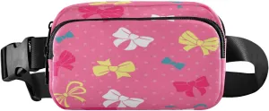Fanny Packs for Women Men Yellow Bows Pink Polka Dot Belt Bag Waist Pouch Packs Crossbody Bag Running Hiking Fanny Pack for Kids Girls Boys