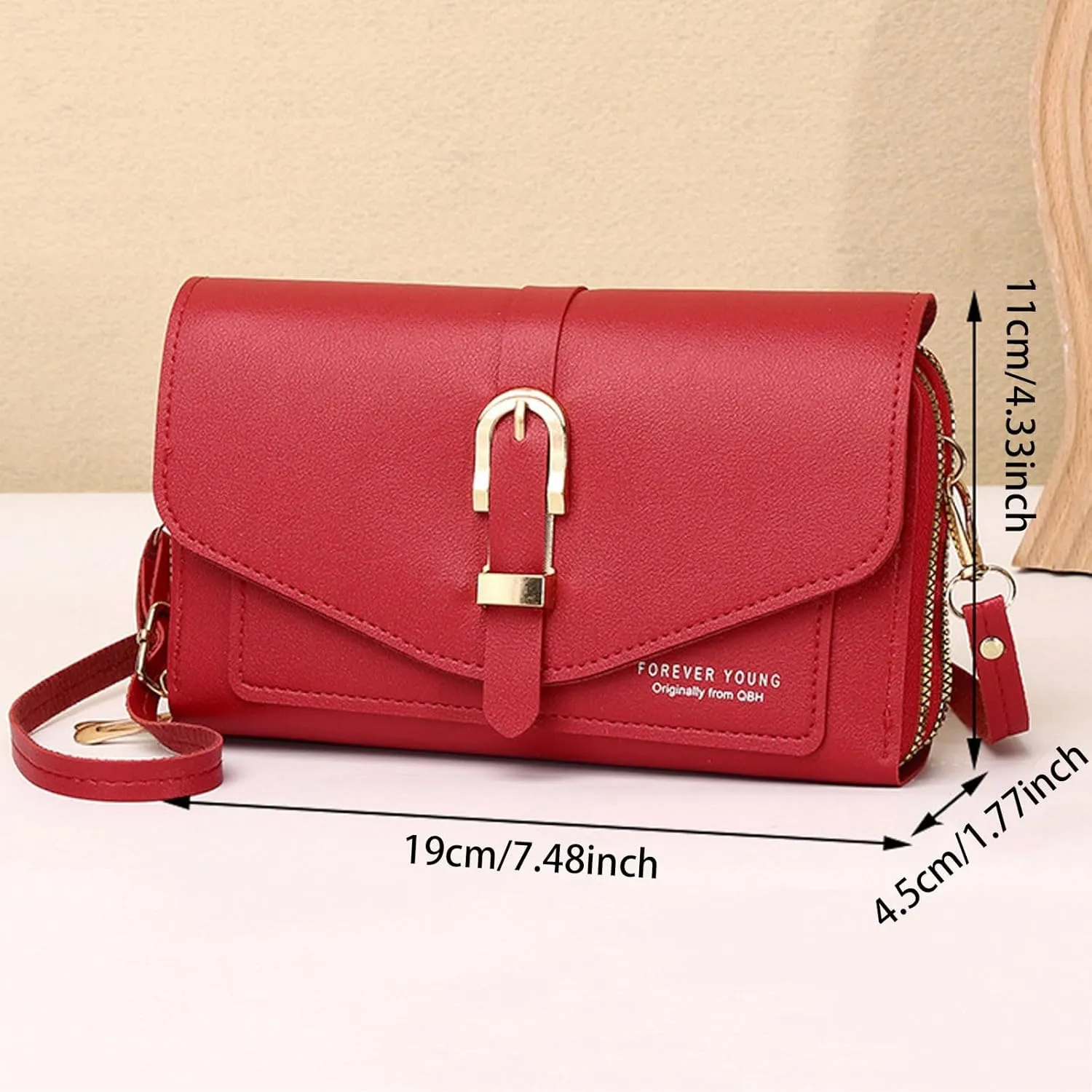 Fashion Classic Women's Mobile Phone Bag Snap Button Hood One Shoulder Double Layer Wallet Crossbody (Blue, One Size)