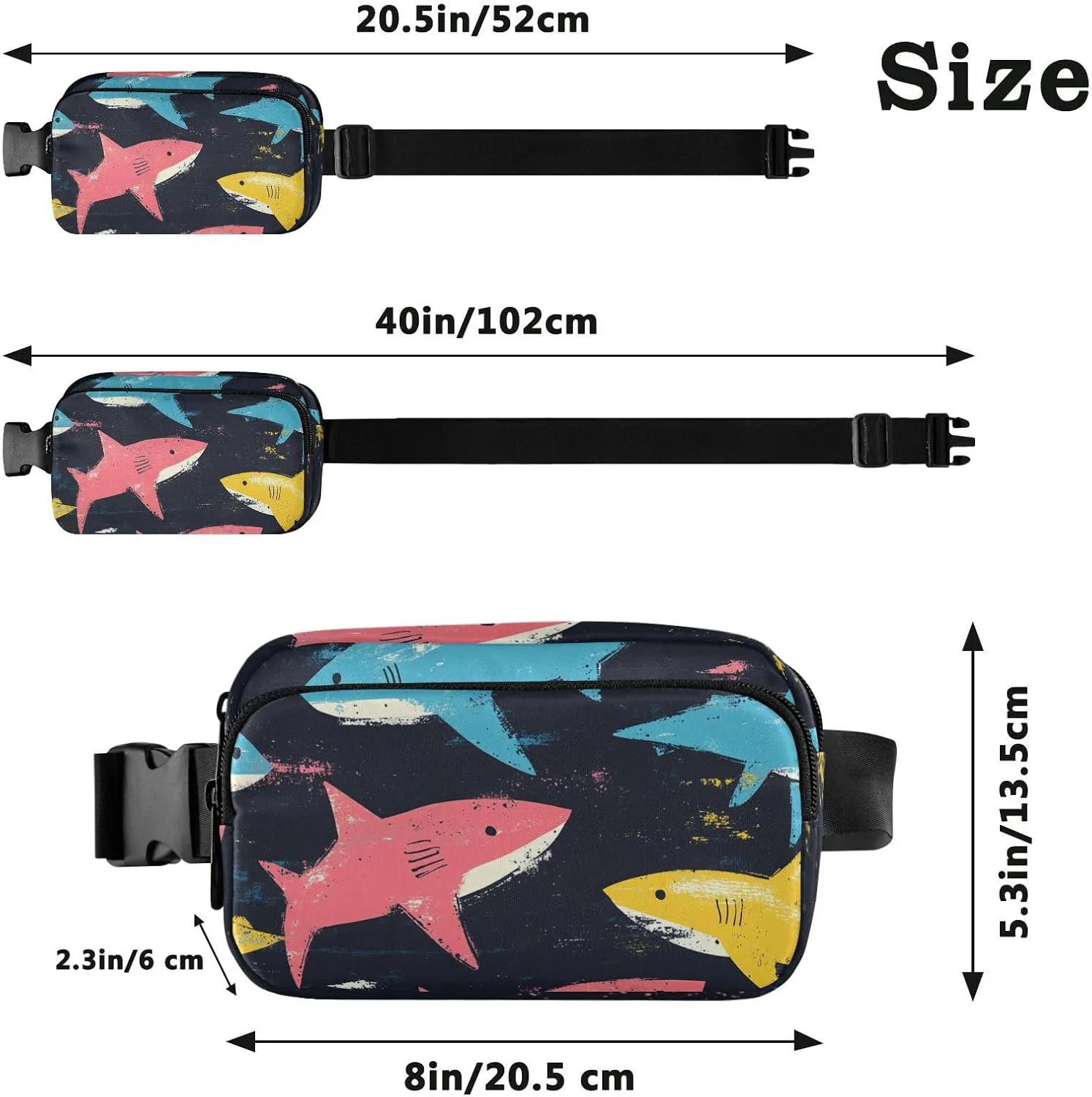 Fashion Fanny Waist Pack Nature fish sea Pirate Style Men Women Mini Sling Chest Bag with Adjustable Strap Crossbody Sport Bags for Travel Shopping Running