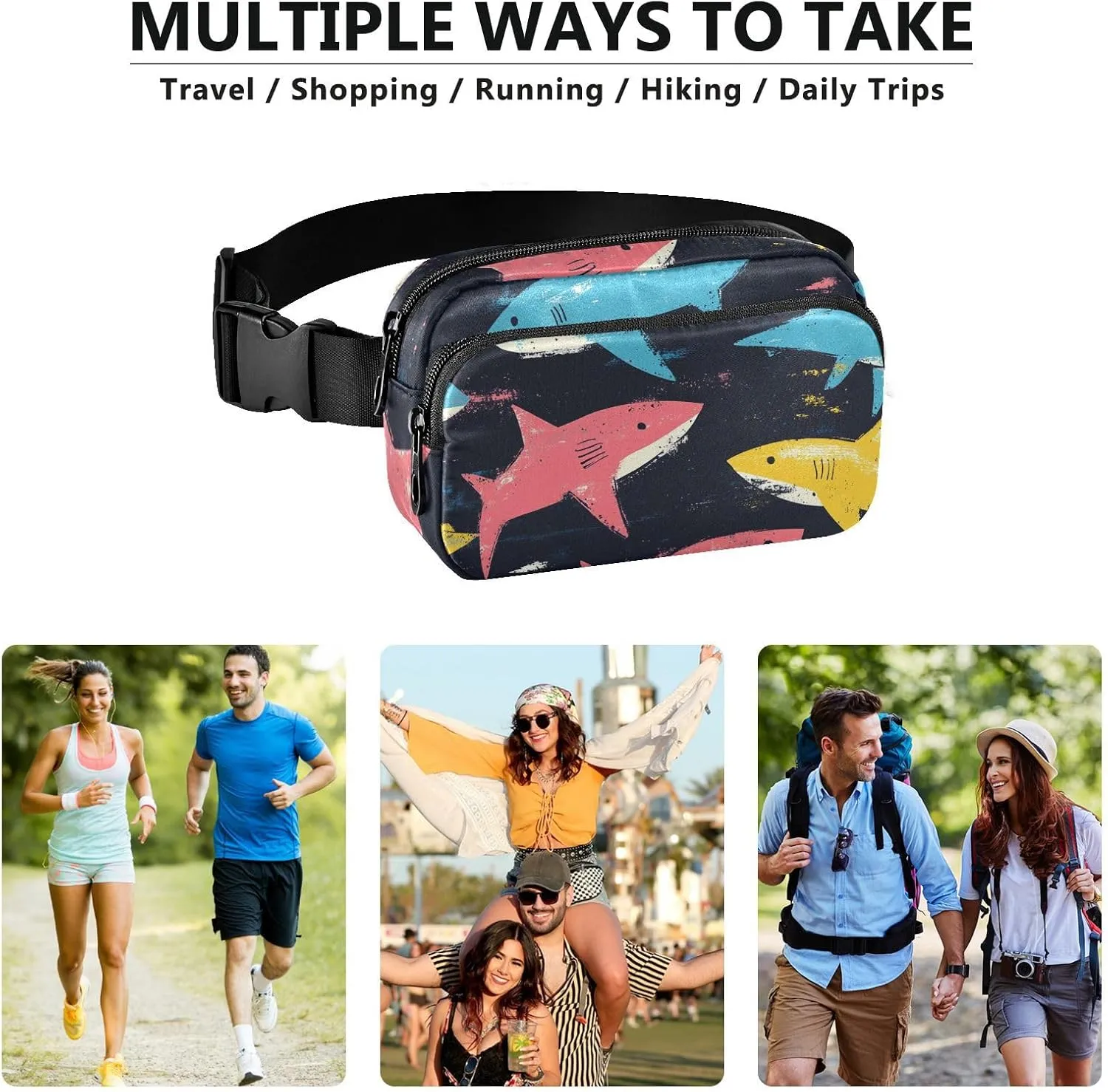 Fashion Fanny Waist Pack Nature fish sea Pirate Style Men Women Mini Sling Chest Bag with Adjustable Strap Crossbody Sport Bags for Travel Shopping Running