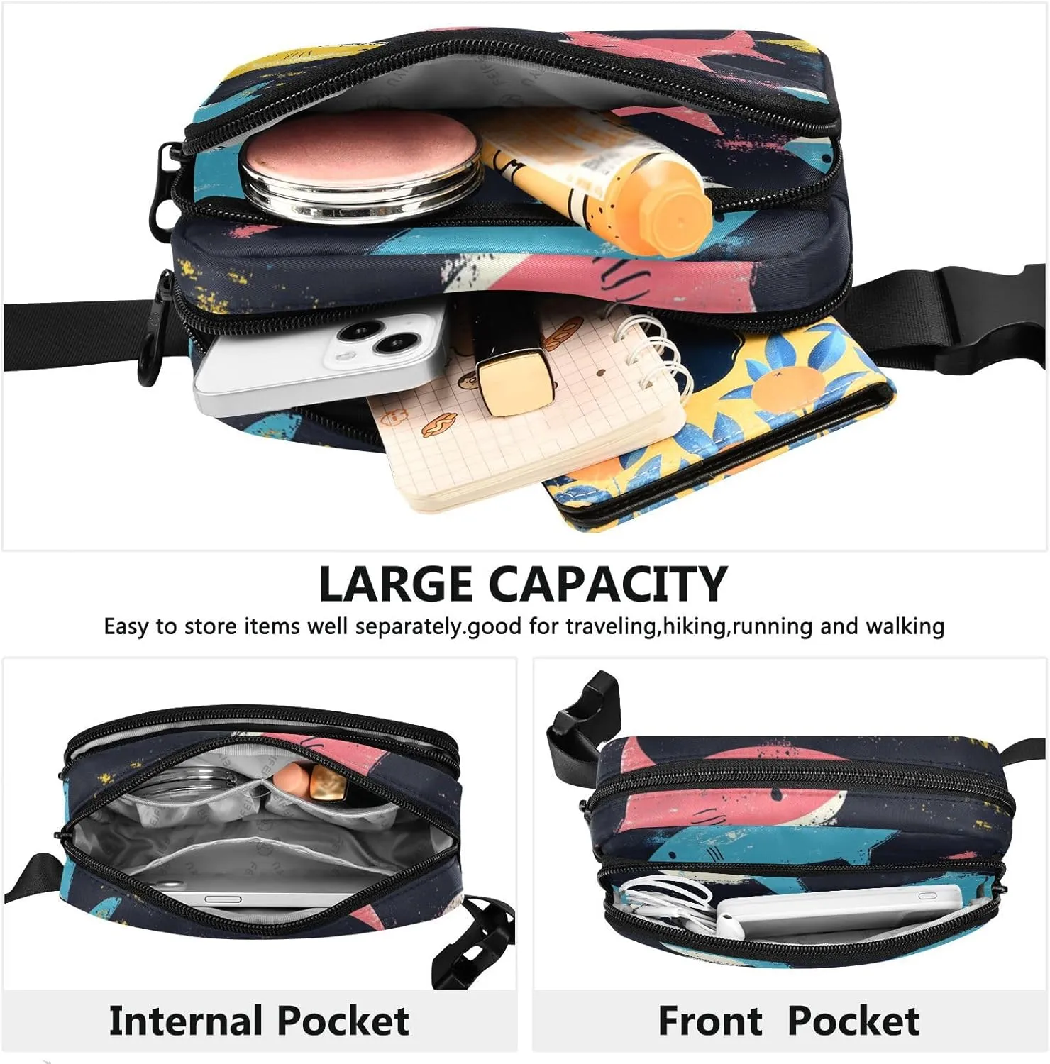 Fashion Fanny Waist Pack Nature fish sea Pirate Style Men Women Mini Sling Chest Bag with Adjustable Strap Crossbody Sport Bags for Travel Shopping Running