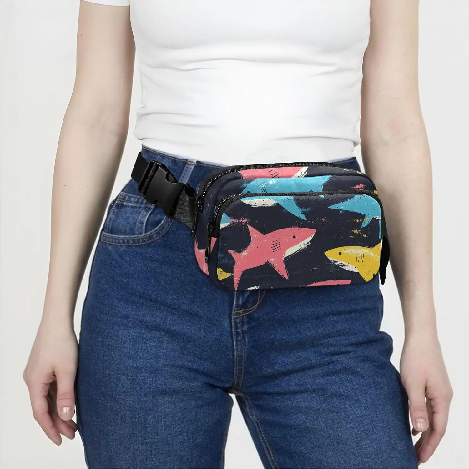 Fashion Fanny Waist Pack Nature fish sea Pirate Style Men Women Mini Sling Chest Bag with Adjustable Strap Crossbody Sport Bags for Travel Shopping Running