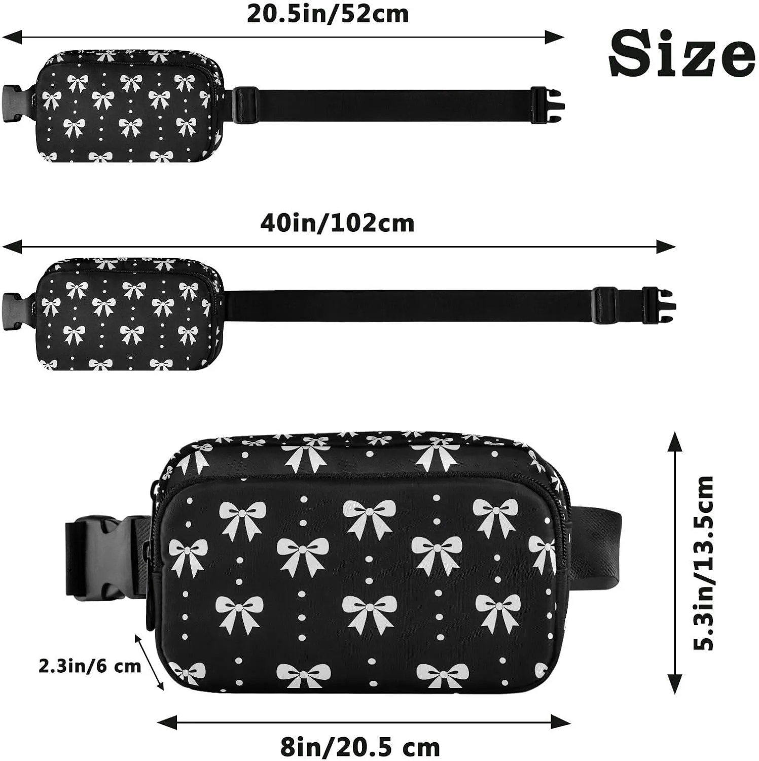 Fashion Waist Pack Crossbody Bags for Women Men with Adjustable Strap, Bow and Polka Dot Crossbody Fanny Packs Mini Chest Belt Bag for Run Travel Outdoor Cycling Hiking