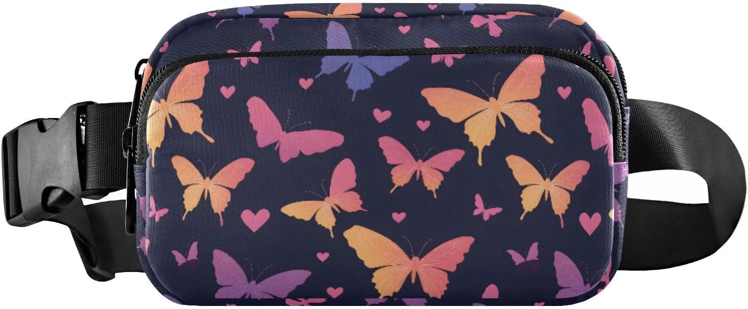 Fashion Waist Pack Crossbody Bags for Women Men with Adjustable Strap, Butterfly Crossbody Fanny Packs Mini Chest Belt Bag for Run Travel Outdoor Cycling Hiking
